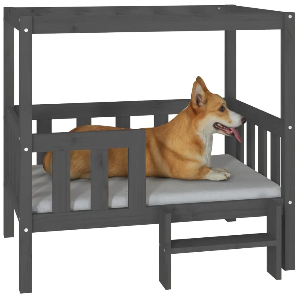 Cama para cães 95,5x73,5x90 cm madeira de pinho maciça cinza