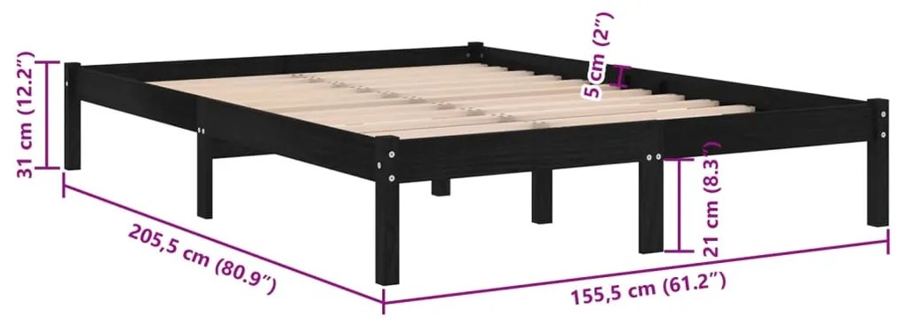 Estrutura de cama king 150x200 cm madeira maciça preto