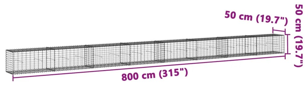 Cesto gabião com cobertura 800x50x50 cm ferro galvanizado