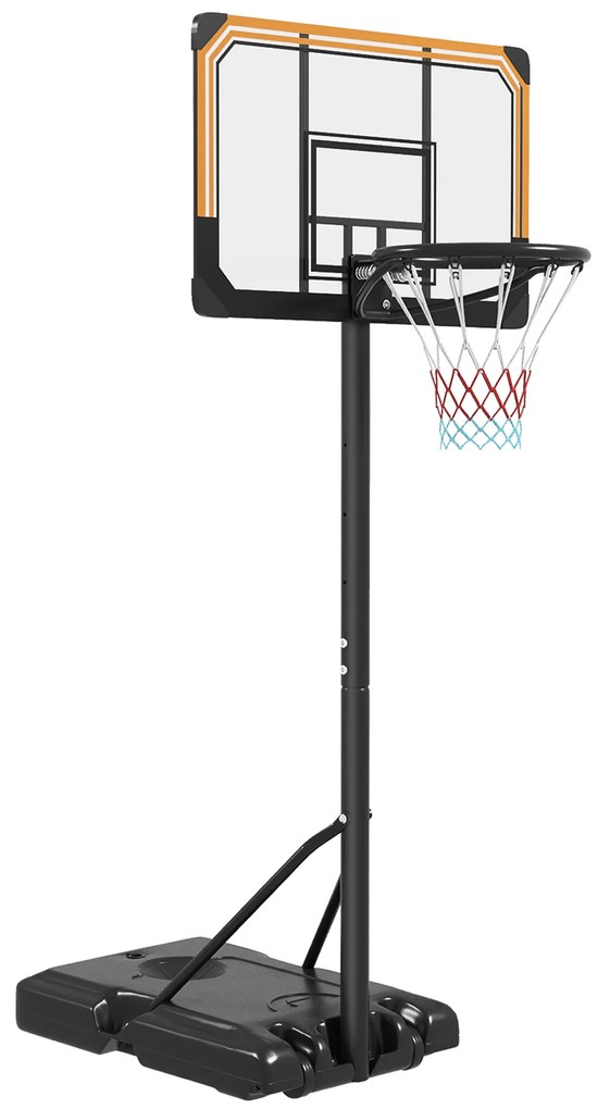 Cesto de Basquetebol de Exterior com Altura Ajustável 235-264 cm Suporte para Bola Rodas e Base Recarregável Preto