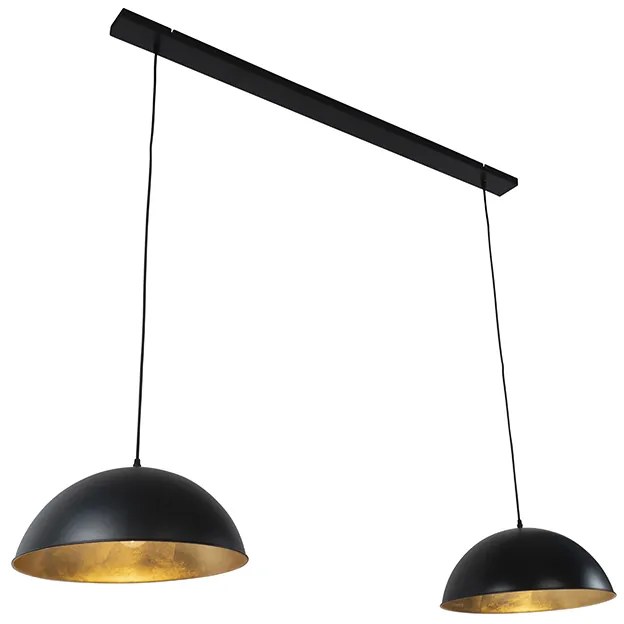 Candeeiro de suspensão industrial preto com dourado 2 luzes - Magnax