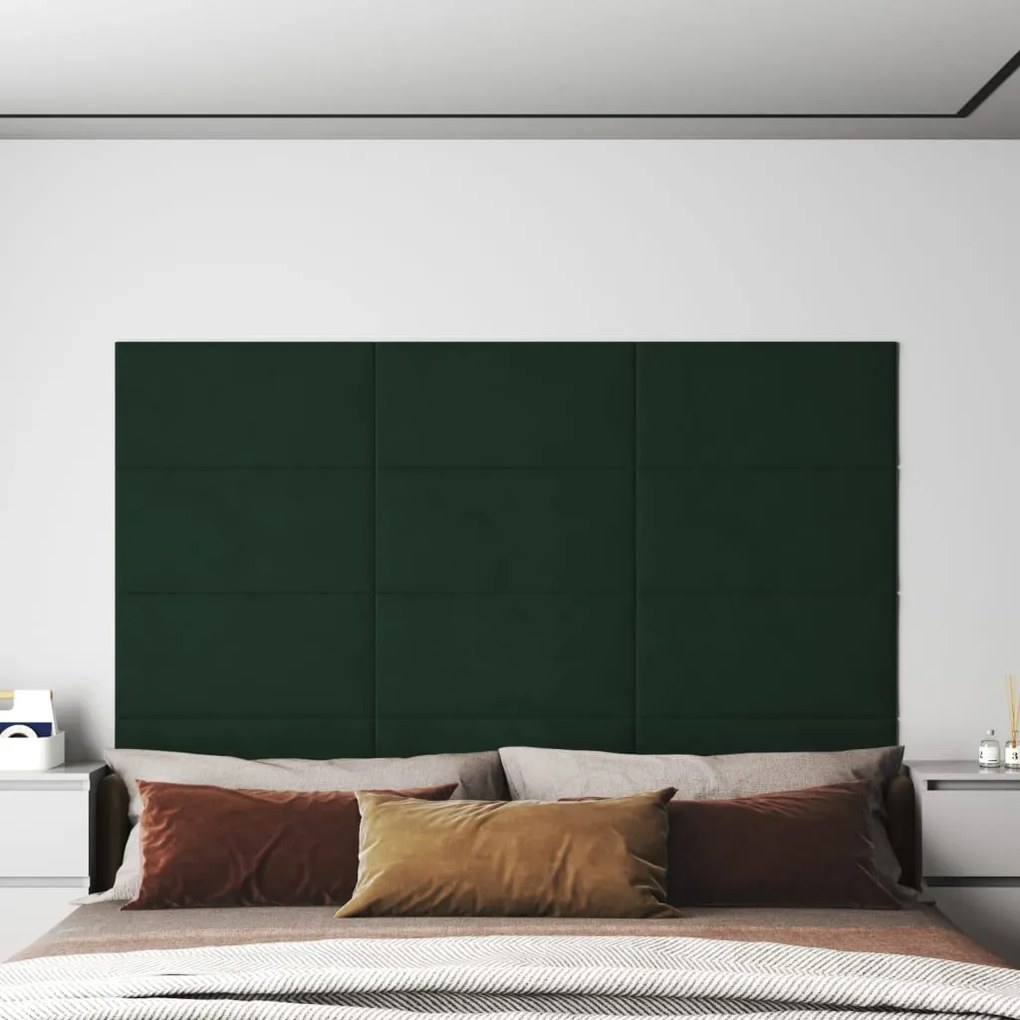 Painel de parede 12 pcs 60x30 cm veludo 2,16 m² verde-escuro