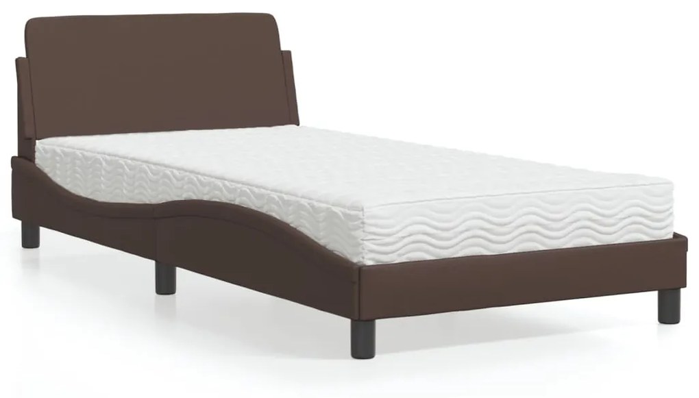 Cama com colchão 100x200 cm couro artificial castanho