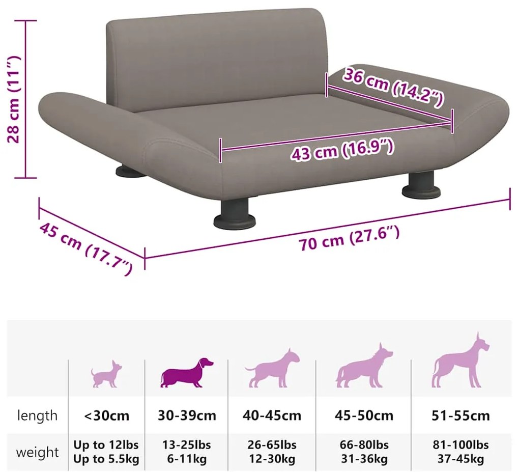 Cama para cães 70x45x28 cm tecido cinzento-acastanhado