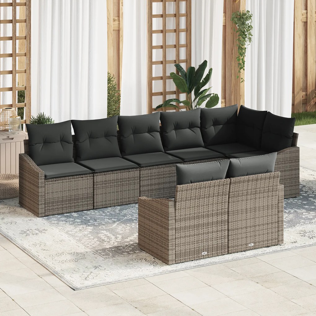 Conjunto de Jantar de Jardim de 8 Peças com Almofadas Cinza Polyrattan