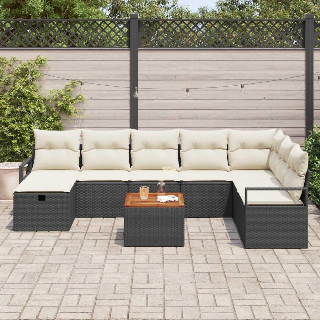 Conjunto de Sofá de Jardim de 9 Peças com Almofadas de Rattan Sintétic