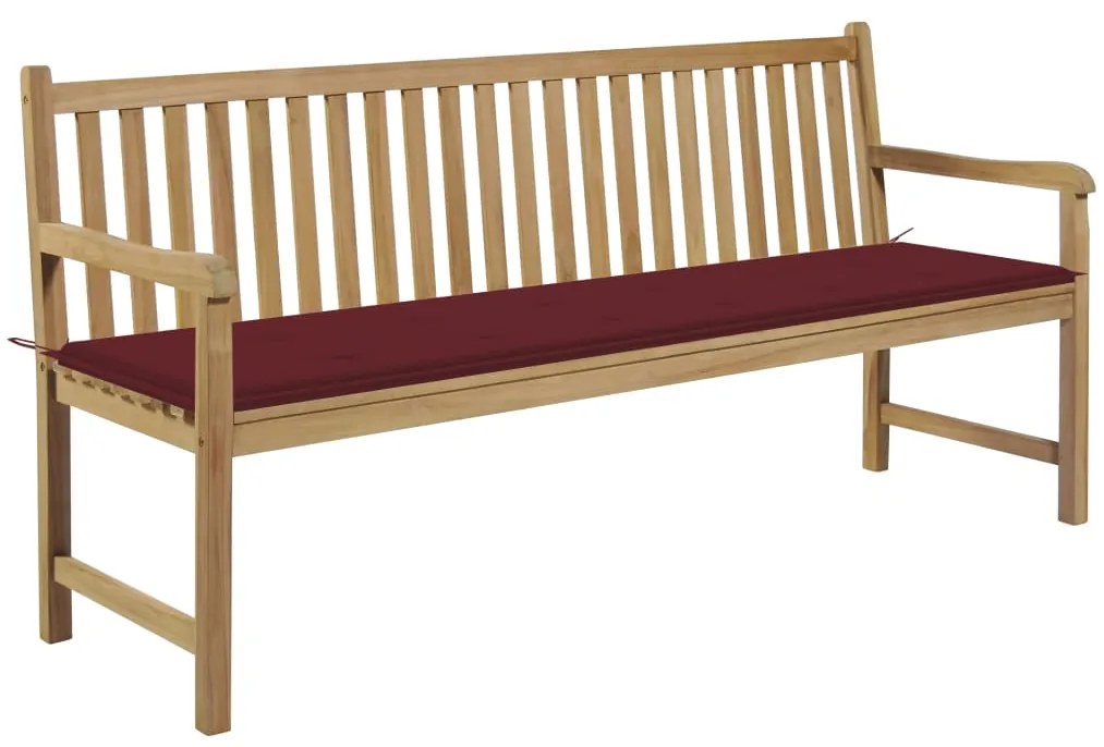 vidaXL Banco de jardim c/ almofadão vermelho tinto 175 cm teca maciça