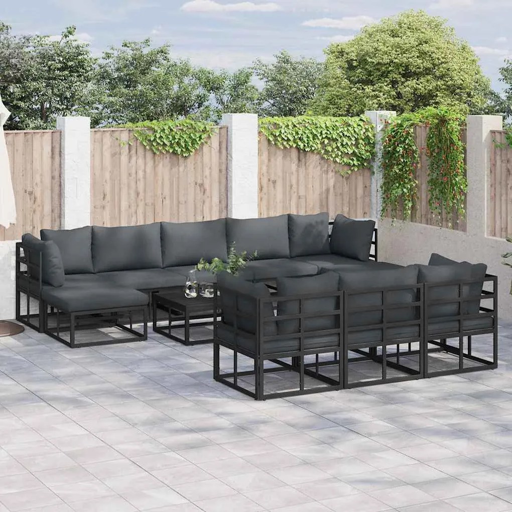 vidaXL Conjunto de Sofá de Jardim 10 pcs Preto 353 x 141,5 x 71 cm