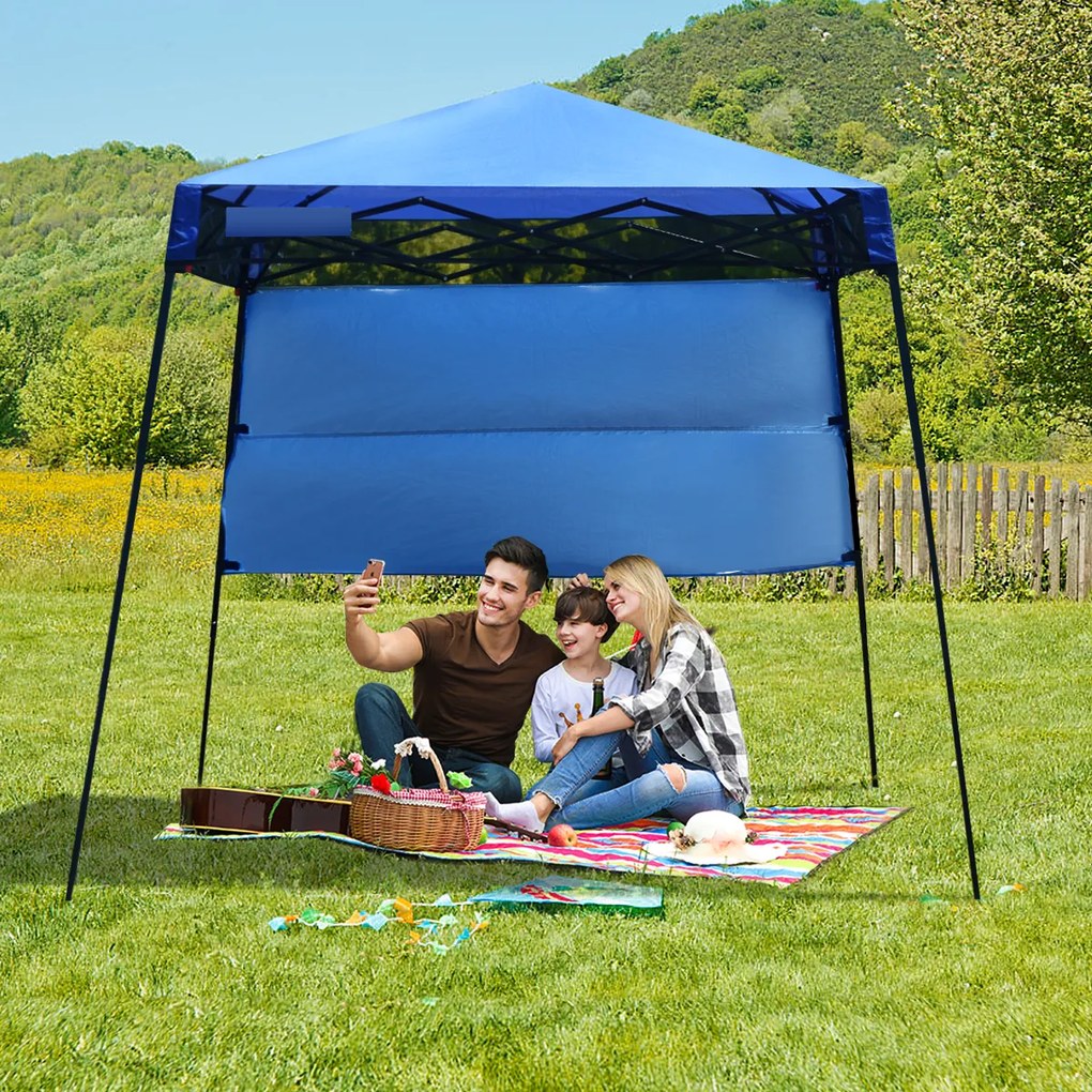 Tenda com abertura automática e pernas inclinadas 182 x 182 cm Toldo de proteção solar para exterior azul