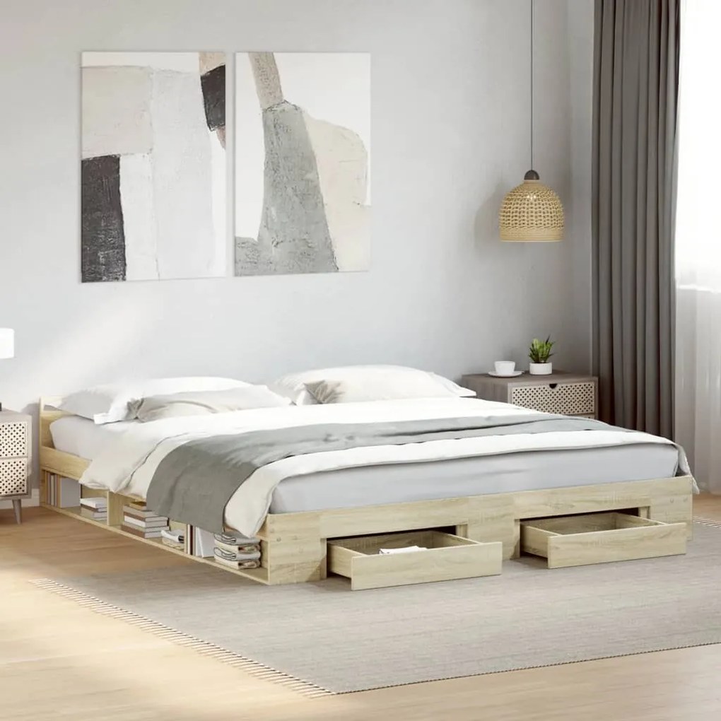 vidaXL Estrutura de cama c/ gavetas derivados madeira carvalho sonoma