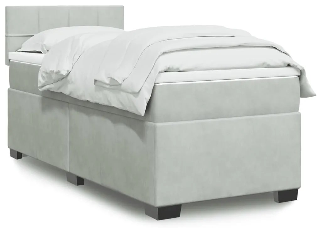 Cama com molas/colchão 90x200 cm veludo cinza-claro