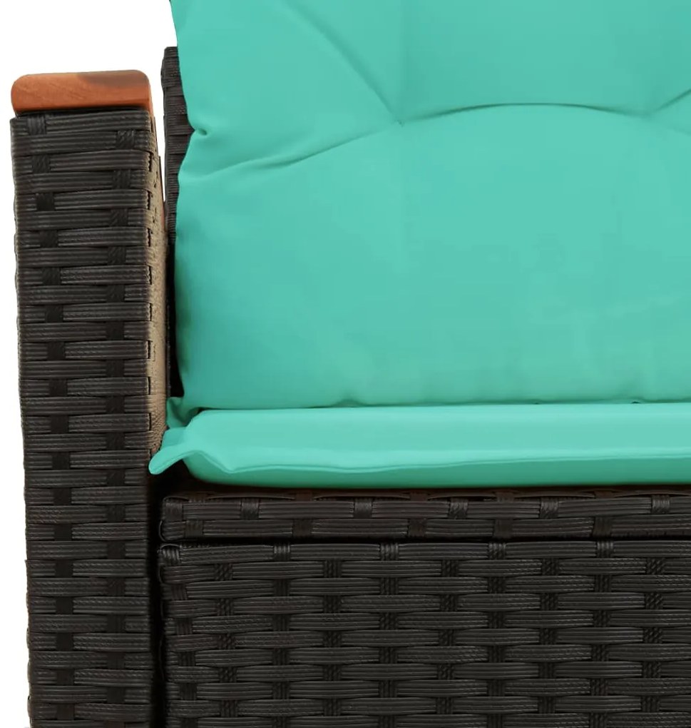 Sofá de jardim com almofadas, 2 lugares, vime sintético preto
