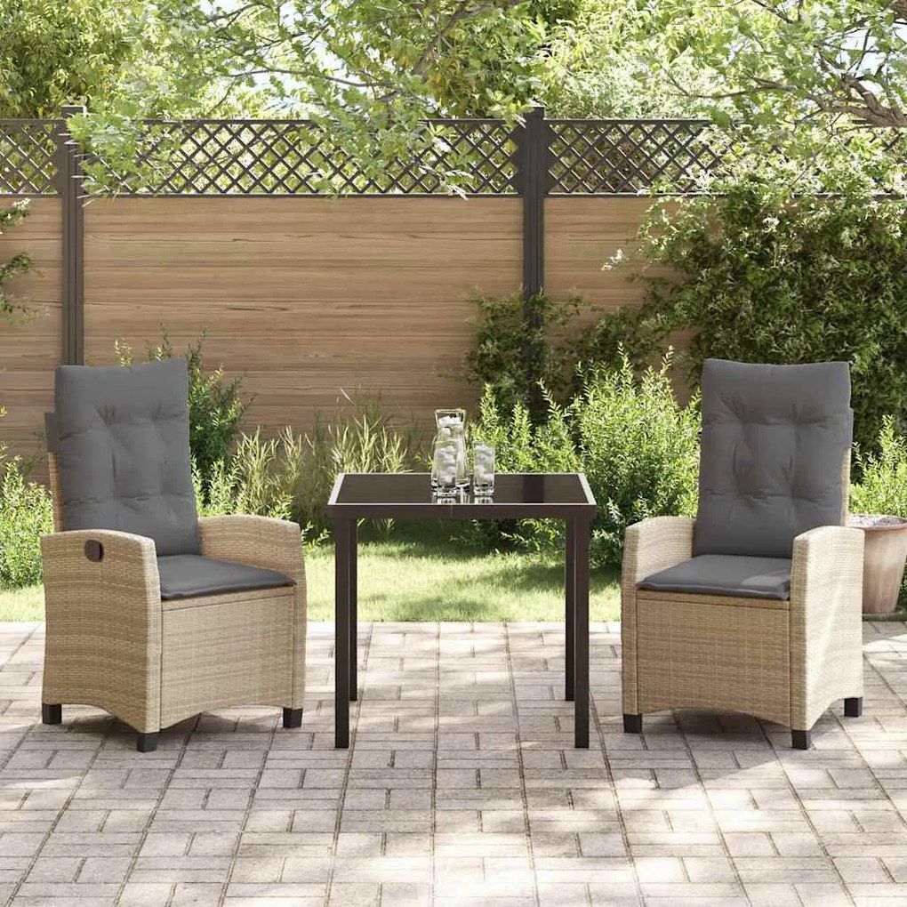 Conjunto de Jantar de Jardim com 3 Peças e Almofadas Beje - Rattan Sin