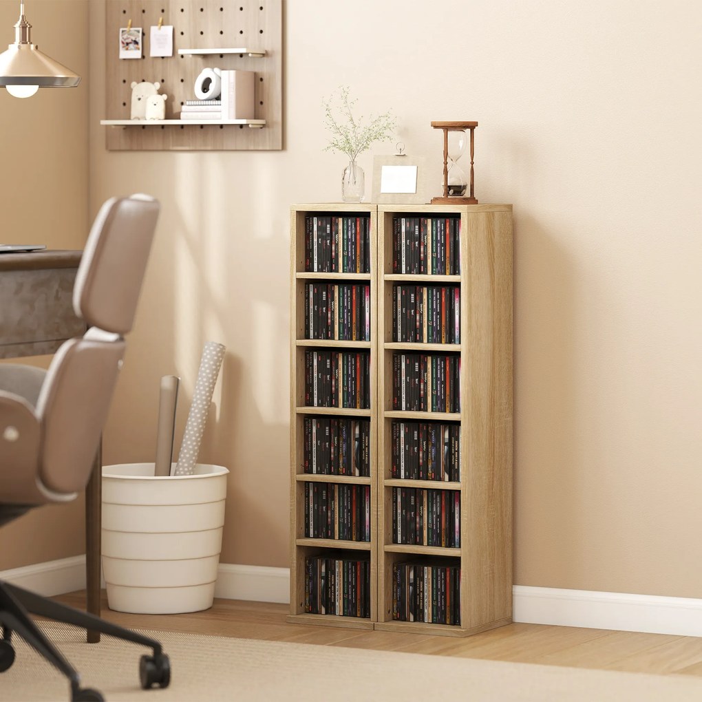 Conjunto 2 Móveis Porta-CD com Prateleiras Ajustáveis para 204 CD em Madeira 21x22,5x88,5 cm Carvalho