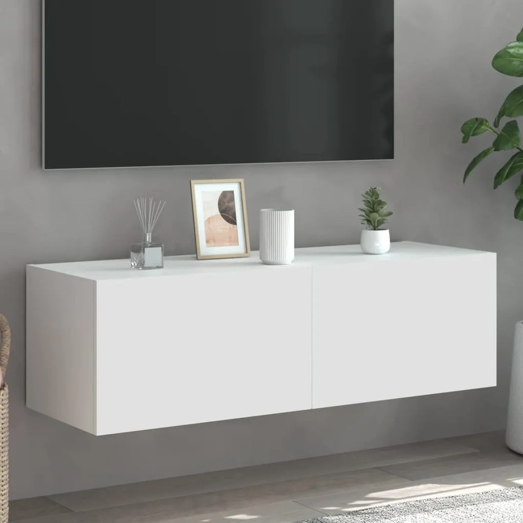 vidaXL Móvel de parede para TV com luzes LED 100x35x31 cm branco