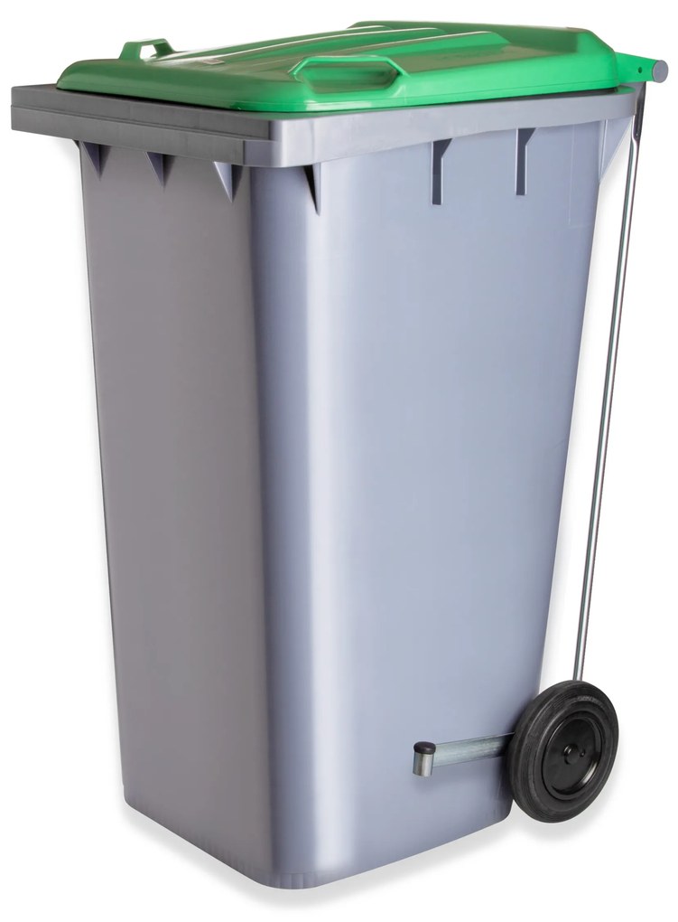 Contentor Eco Cinza com Pedal e Rodas Tampa Verde 240l