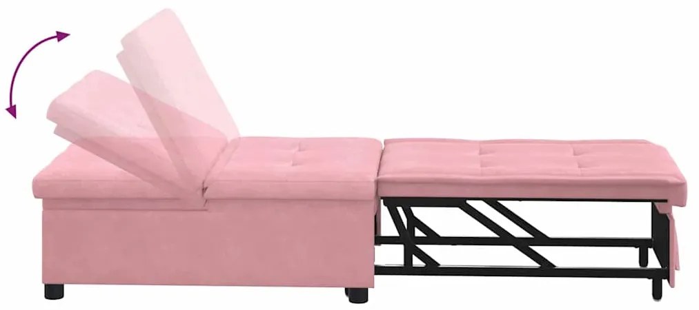 Sofá-cama 3 em 1 Design Retrátil Veludo Rosa