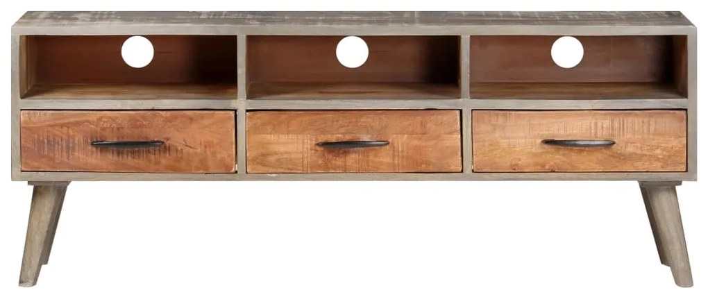 Móvel TV 130x35x51 cm madeira mangueira áspera maciça cinzento
