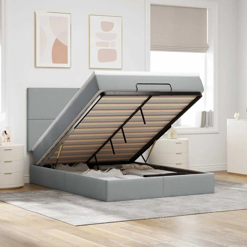 vidaXL Estrutura de cama otomana com colchão 140x190 cm cinzento claro