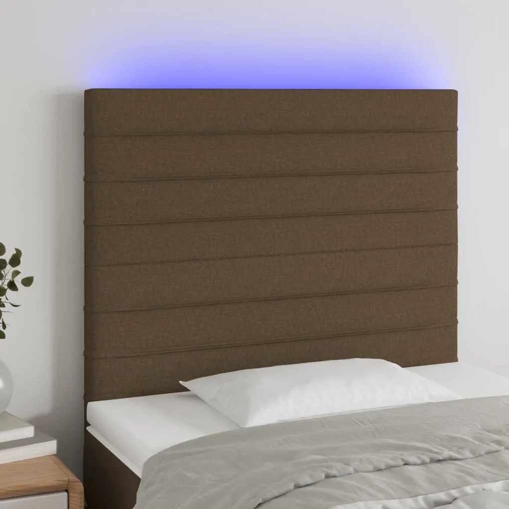 Cabeceira de cama c/ luzes LED tecido 90x5x118/128 cm castanho