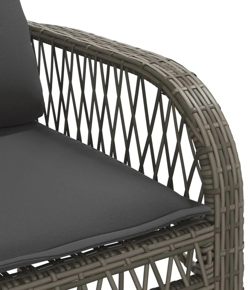 4 pcs conjunto sofás de jardim c/ almofadões vime PE cinzento