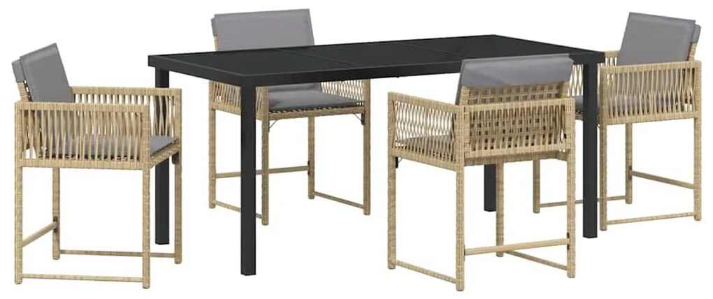 Conjunto de Jantar de Jardim com 5 Peças e Almofadas em Rattan Sintéti