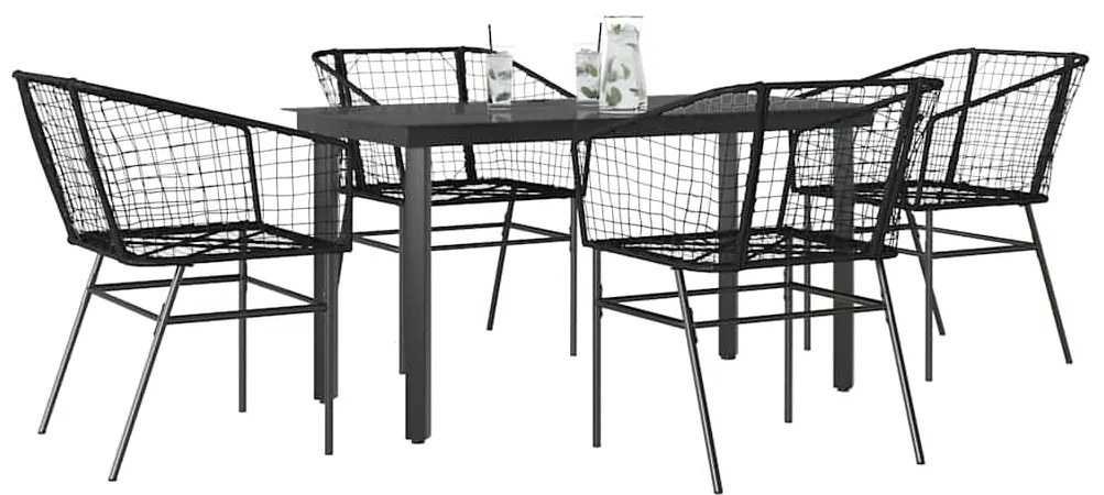 vidaXL Conjunto de jantar jardim 5 peças vidro vime PE preto