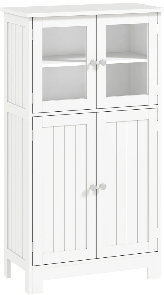 kleankin Armário Casa de Banho Móvel Auxiliar com Portas de Vidro Temperado e Prateleiras Ajustáveis 60x30x108,5cm Branco | Aosom Portugal