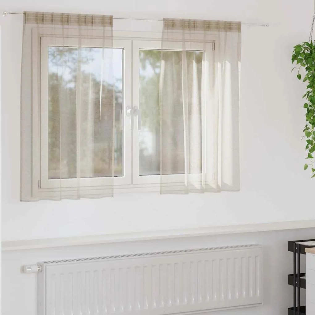 vidaXL Cortina de Voile 2 pcs Areia 140 x 140 cm Poliéster