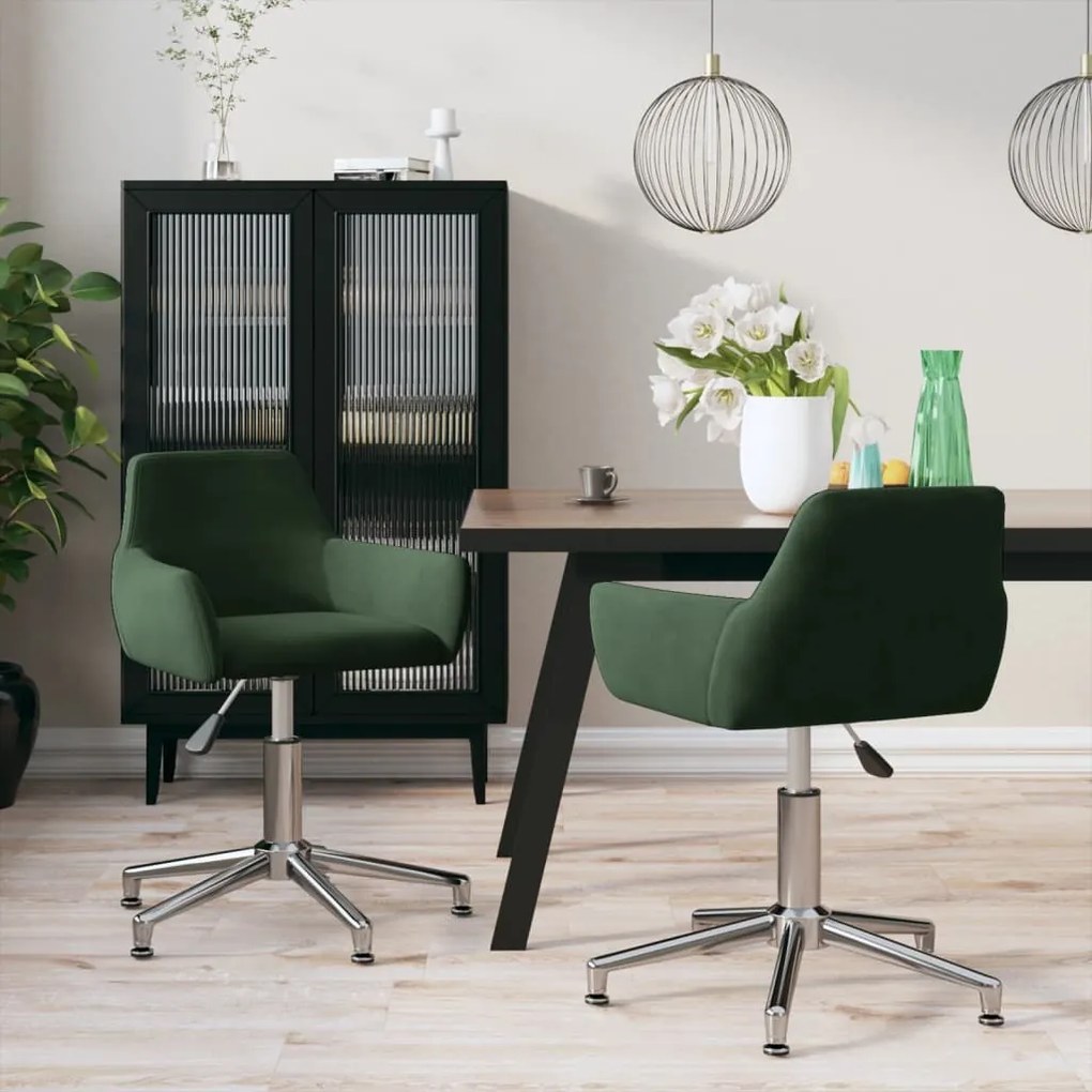 vidaXL Cadeiras de jantar giratorias 2 pcs veludo verde-escuro