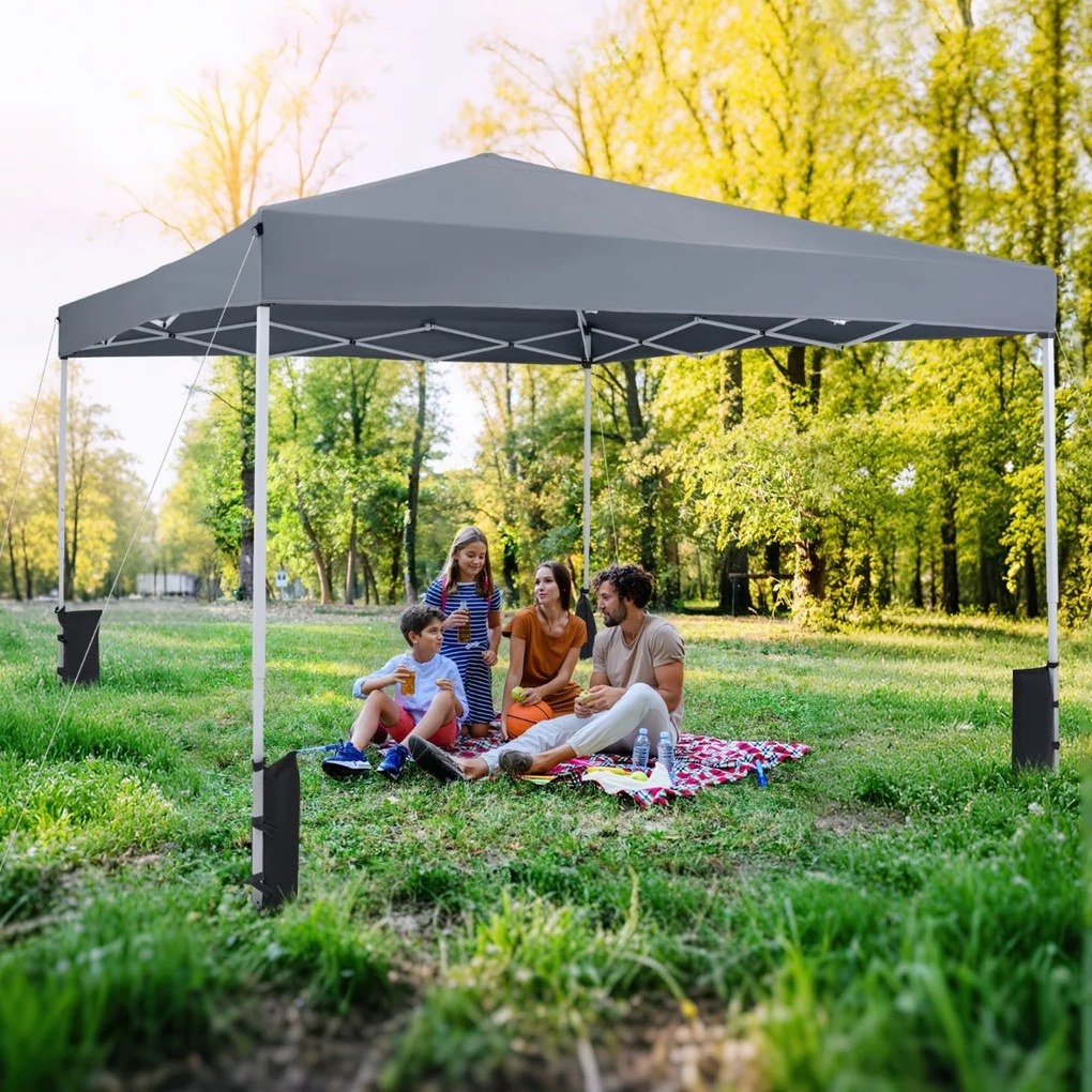 Tenda dobrável instantânea de 3x3 m com 4 pesos areia, saco de transporte, proteção solar e Estrutura de aço para jardim, festas, eventos, Cinzenta