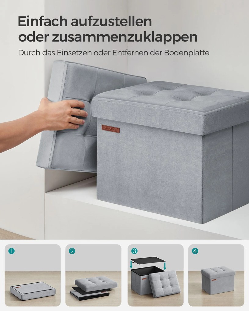Banco de arrumação com tampa com capacidade para 130 kg 31 x 41 x 31 cm cinzento claro