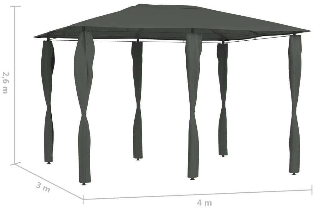 Gazebo 3x4x2,6 m com capas para postes 160 g/m² antracite