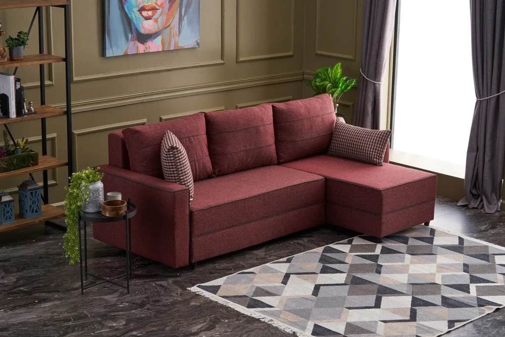 Sofá-Cama de Canto Ece – Vermelho Claret – 242 cm x 88 cm x 90 cm