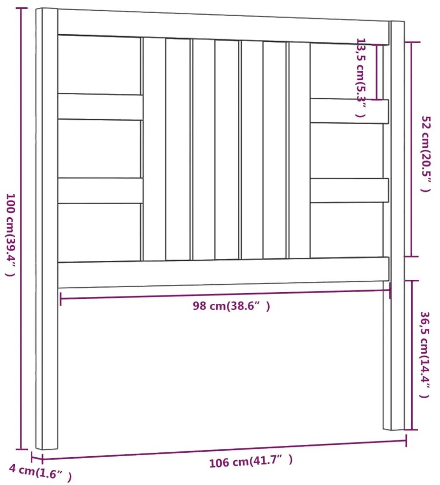 Cabeceira de cama 106x4x100 cm pinho maciço preto