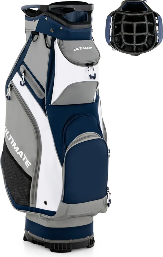 Saco para golfe Bolsa leve e portátil com 14 divisórias, 7 bolsos, capa para chuva, 42 x 31 x 91,5 cm Azul Marinho + Cinza