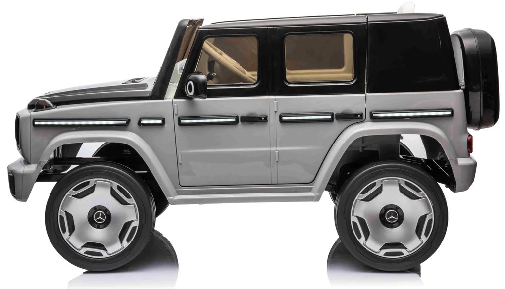 Carro elétrico para crianças Mercedes-Benz EQG 12V, partes da carroçaria iluminadas com LED, controlo remoto de 2,4 GHz, entrada USB/AUX, bateria de l