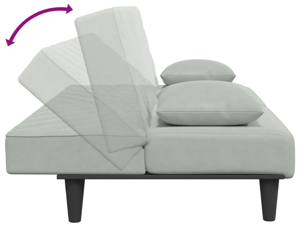 2 pcs conjunto de sofás com almofadas veludo cinzento-claro