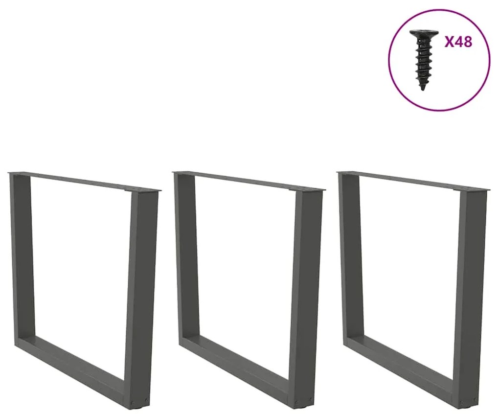 Pés para mesa de jantar em V, 3 peças, antracite, 100x(72-73,3) cm, aç