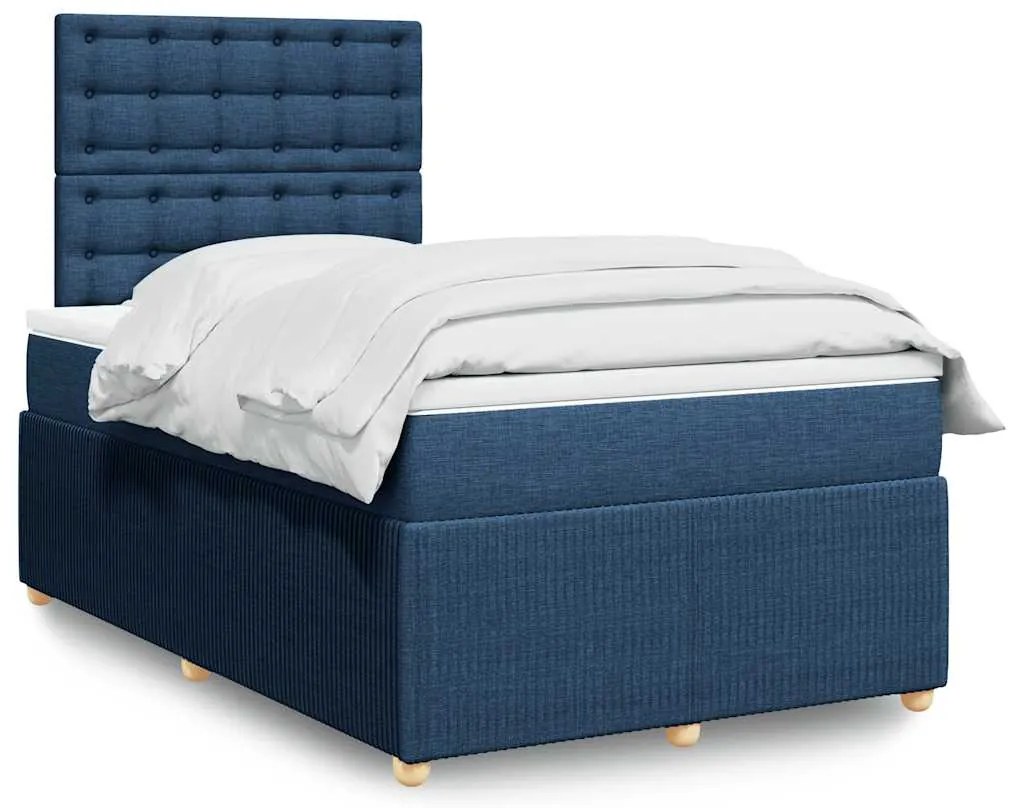 Cama boxspring com colchão 120x190 cm tecido azul