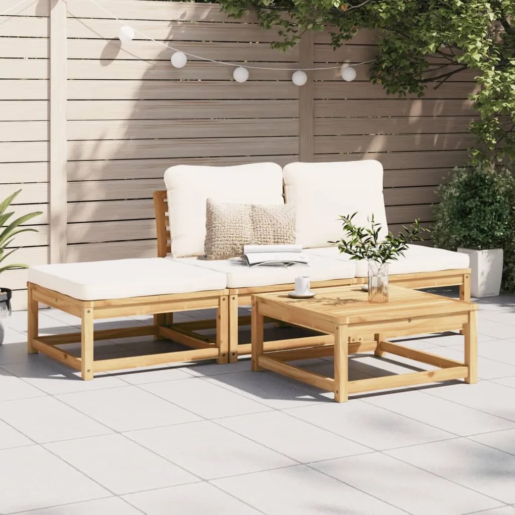 4 pcs conjunto lounge de jardim com almofadões acácia maciça
