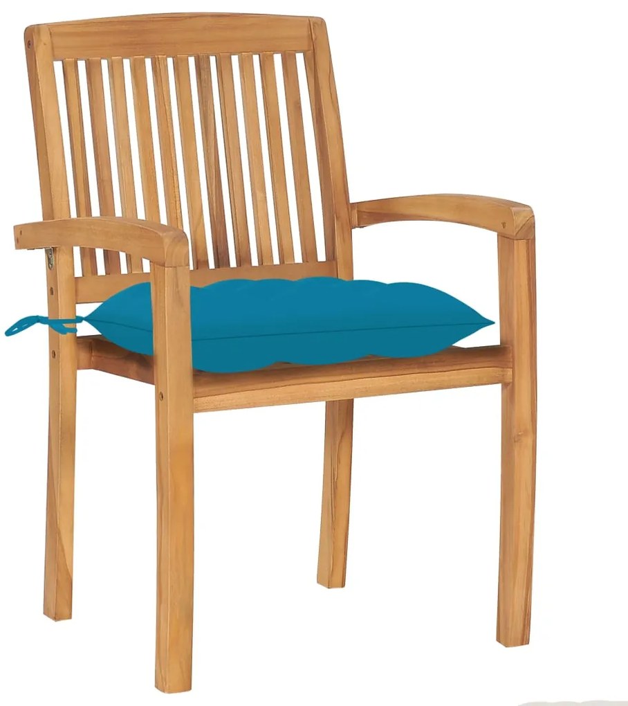 Cadeiras de jardim c/ almofadões azul-claro 2 pcs teca maciça