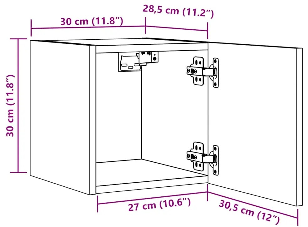 Móvel de TV de parede 30,5x30x30 cm carvalho artisiano