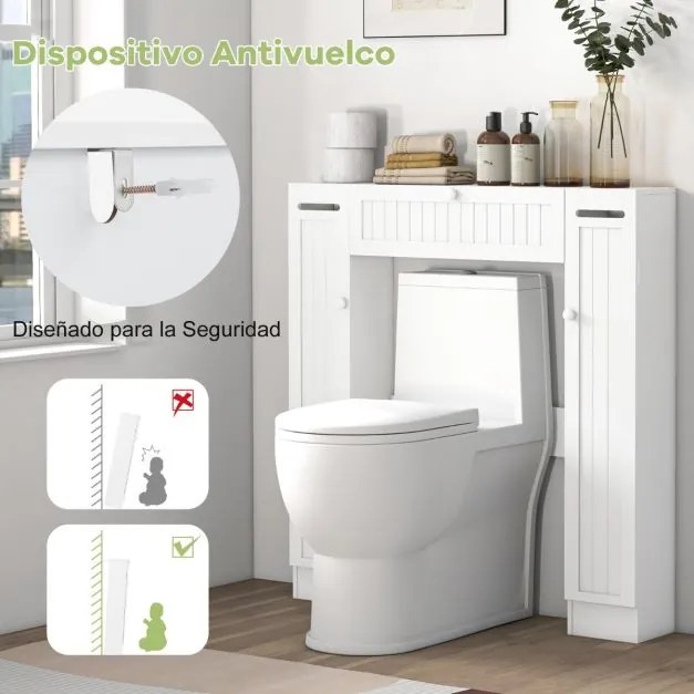 Estante de casa de banho com prateleiras ajustáveis e suporte para papel higiénico Porta articulada 89 x 19,5 x 99 cm Branco