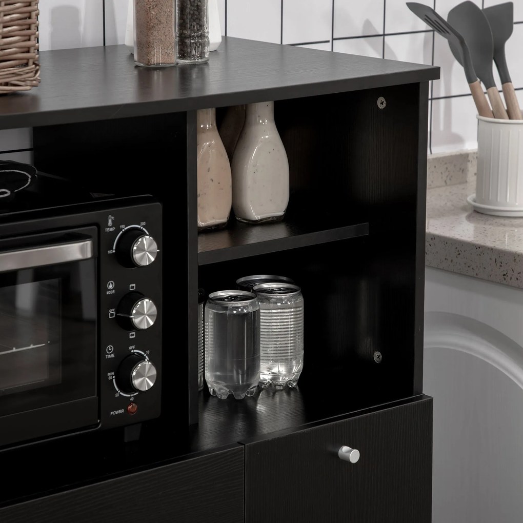 Aparador Auxiliar "Gourmet" de Cozinha - 90x40x120 cm - Preto - Design