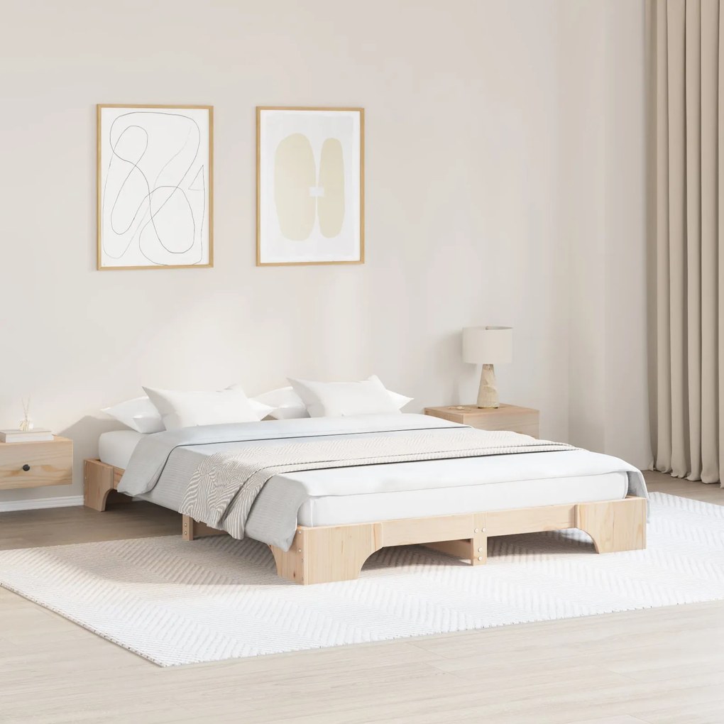 Estrutura de Cama Natural Madeira de Pinho 160 x 200 cm Durável