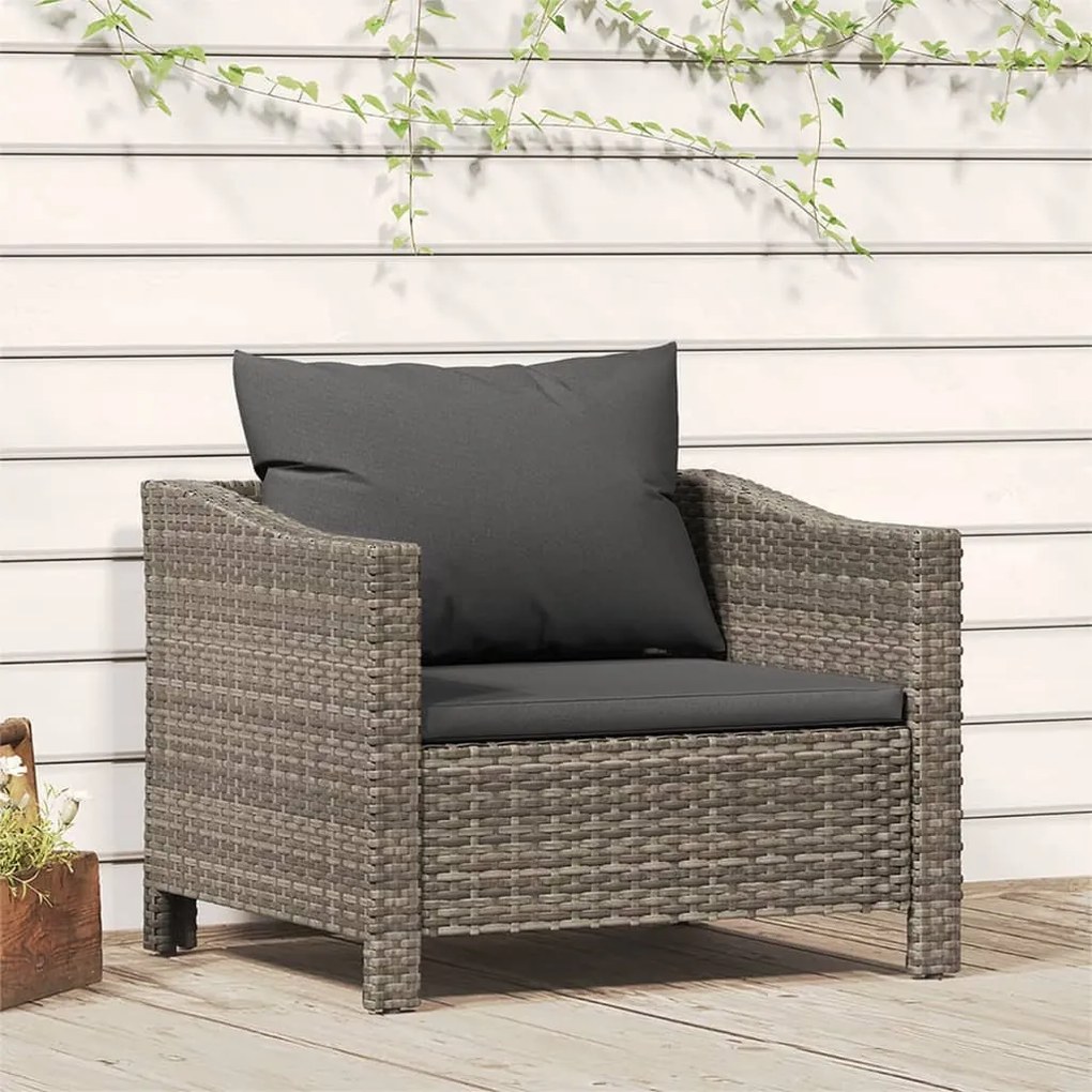 362693 vidaXL Poltrona de jardim com almofadão vime PE cinzento