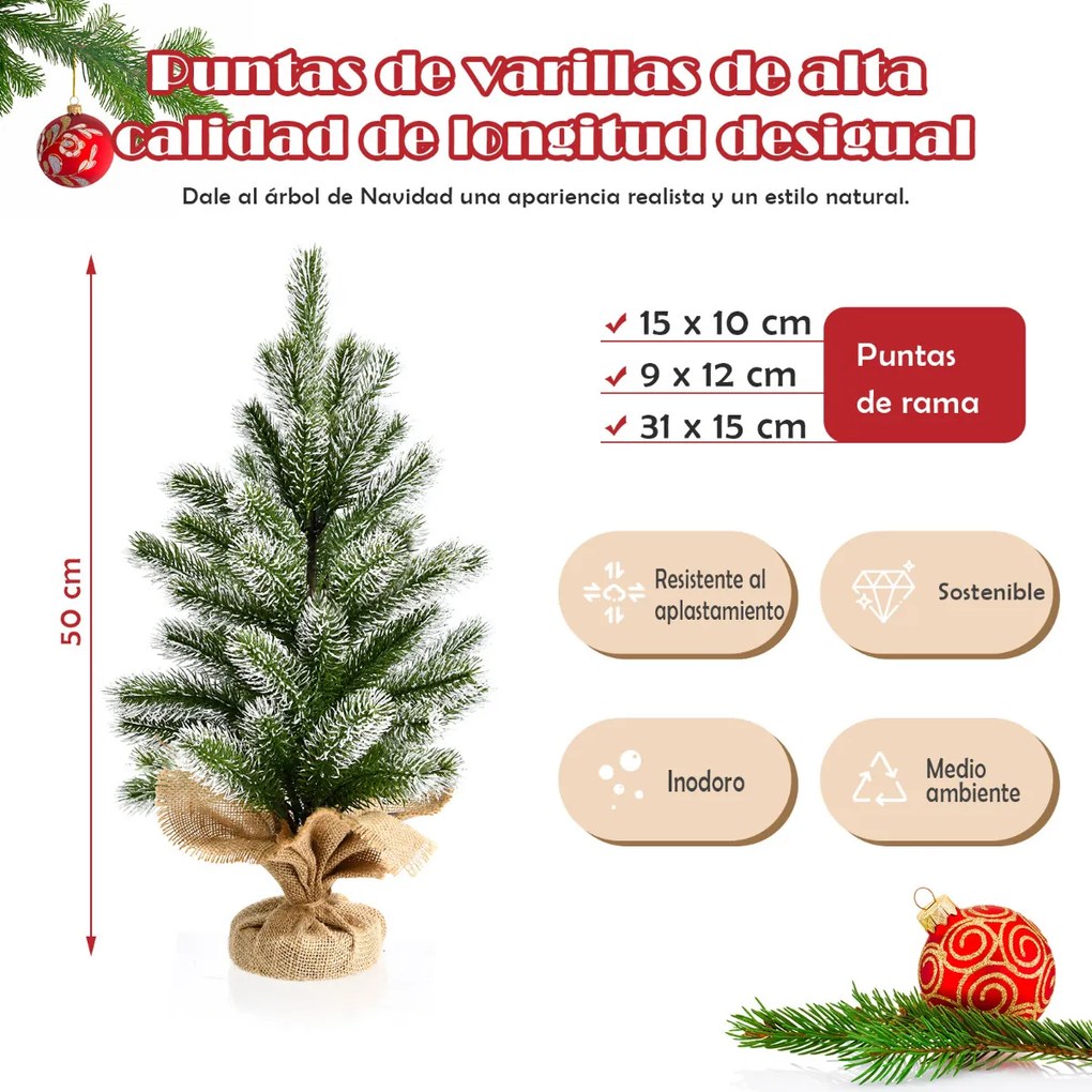 Mini árvore de natal de mesa de 50 cm festiva em miniatura árvore artificial decorativa em pe novo com base de cimento com pano de linho Verde