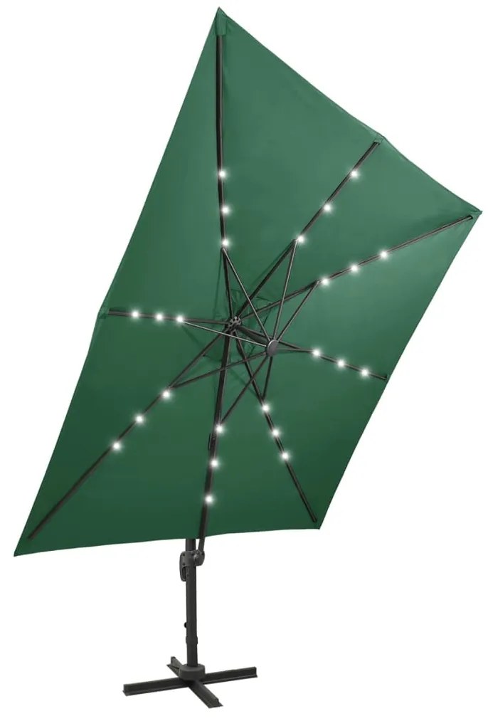 Guarda-sol jardim cantilever c/ poste e luzes LED 300 cm verde