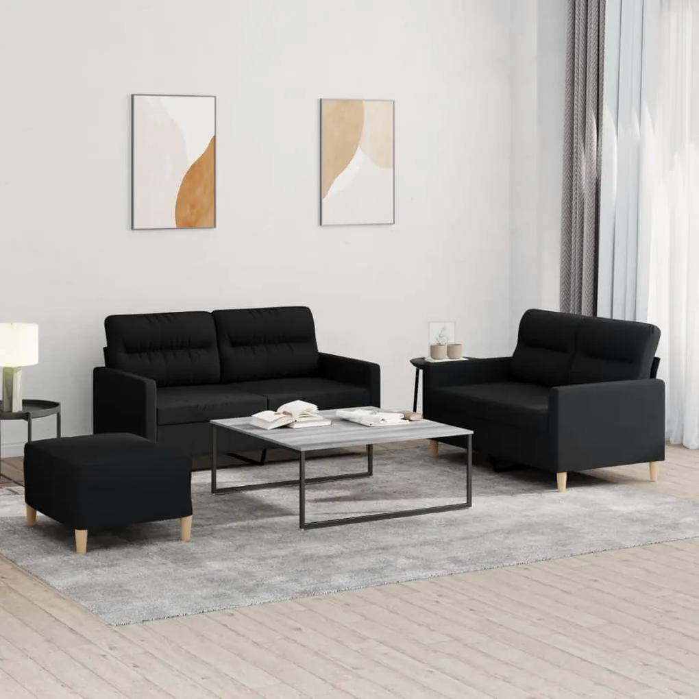 3201580 vidaXL 3 pcs conjunto de sofás com almofadões tecido preto